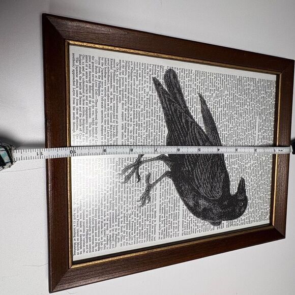 Framed Art Print Black Crow Silhouette Gold Tone Vintage Gothic Edgar Allan Poe - Picture 2 of 5